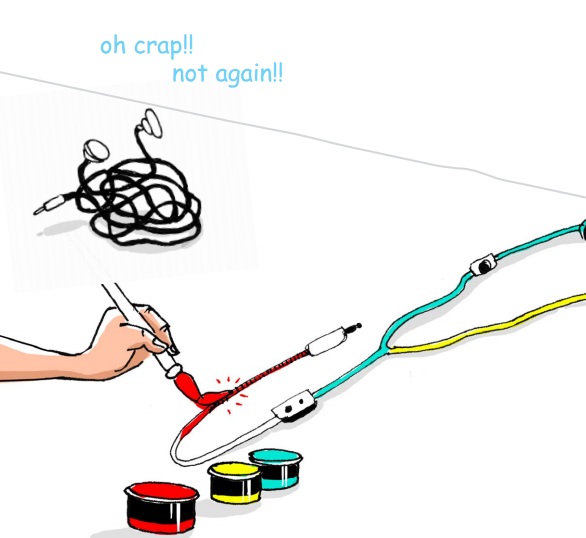 İnovasyon Örneği 5: Kulaklık kablolarının renklendirilmesi ile karıştıklarında kolay çözülmesini sağlamayı amaçlayan inovasyon için örnek çizim